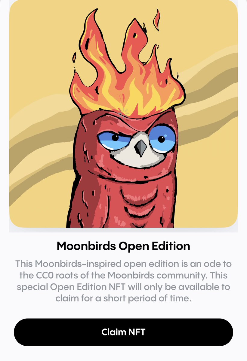 NFTupdate's tweet photo. Free @moonbirds Open Edition NFT

1) Download @bitski iOS app (or browser extension) 

2) Create a Bitski account/wallet

3) Claim your free polygon Moonbird open edition https://t.co/RgEdAP3VFV