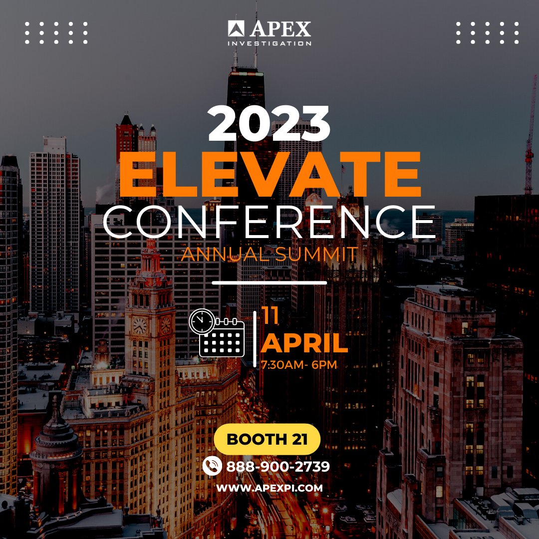 APEX__INV's tweet photo. Join us at Elevate, the Workers' Compensation Leadership Conference in San Diego this April, and connect with APEX Investigation at Booth 21. 

Don't miss out on the opportunity to network and learn at #elevate with #APEXInvestigation in #workerscompensation. https://t.co/nyOtqtiTNw