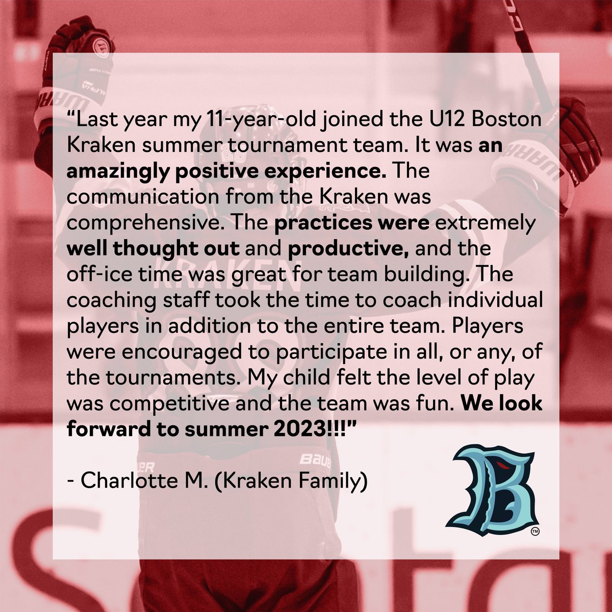 KrakenBoston's tweet photo. We love hearing from our Kraken family. We can’t wait for the summer season. Who’s ready for tournaments??🏒🦑

#hockey #letsgetkraken #krakenfamily https://t.co/XamR12OYeJ