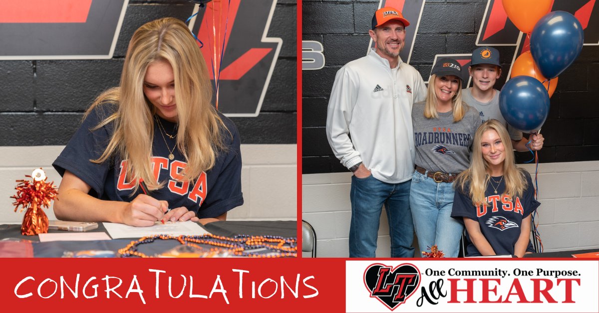 Kudos to <a href="/LakeTravisHS/">LT High School</a> <a href="/ltladycavsoccer/">Lake Travis High School Women’s Soccer</a> student-athlete Hollan Winton who signed her letter of intent on April 6 to The University of Texas-San Antonio. <a href="/DebbieGaringer/">Debbie Garinger</a> <a href="/CoachHankCarter/">Hank Carter</a> <a href="/nortonp13/">Paul Norton</a> <a href="/UTSA/">UT San Antonio</a> <a href="/UTSAWSOC/">UTSA Soccer</a> #LT1CommunityPurposeHeart #UTSA