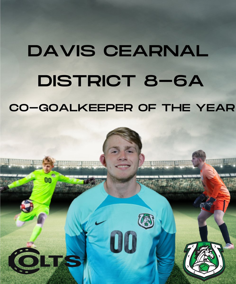 ahscoltsoccer's tweet photo. Congratulations to Davis Cearnal on 8-6A Co-Goalkeeper of the Year! Awesome accomplishment from this 1st year GK!  #GRIT #KICKEM @ArlingtonHigh @tascosoccer @SportsDayHS @GMsportsmedia1 @Gosset41 @Lassimak @LethalSoccer https://t.co/PZKWAV6Wwk
