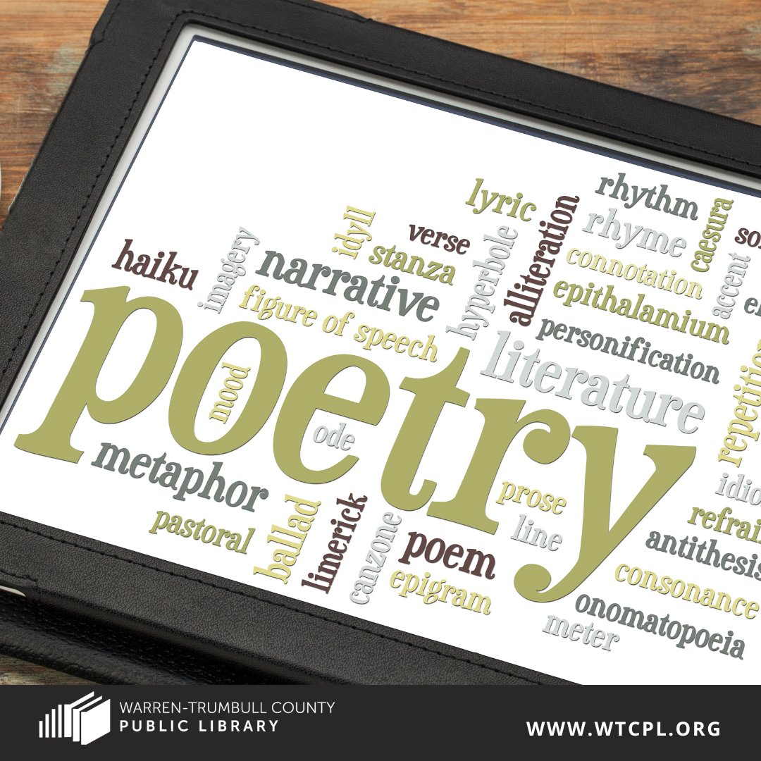 WTCPL's tweet image. LORDSTOWN LIBRARY, MON., 04/10/2023 at 5:30 PM - Teens in grades 7-12 can stop by the #LordstownLibrary to celebrate #NationalPoetryMonth by creating blackout poetry, flash poetry, and much more! Free!
