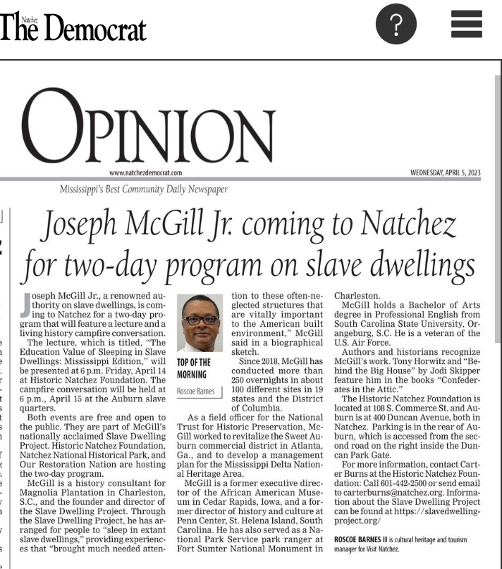 Roscoebarnes3's tweet photo. I’m looking forward to these talks on slave dwellings.
#NatchezCulturalLegacy #VisitNatchez #SlaveDwellings #BlackHistory #NatchezHistory #SlaveQuarters #SlaveDwellingProject https://t.co/00i39JQrIr