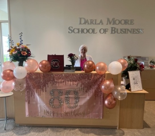MooreSchool's tweet photo. Happy 80th birthday to Moore School executive assistant Jeanette Ross! Jeanette has worked for the Moore School for 49 years. Be sure to stop by the third floor and give her some birthday well-wishes today! 🎂 https://t.co/msXcTW2Xeo