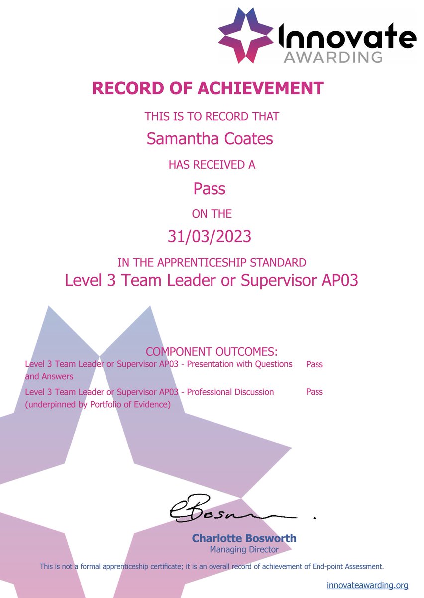 Passed my NVQ leadership and management level 3 ✅🎊🍾🎉💯