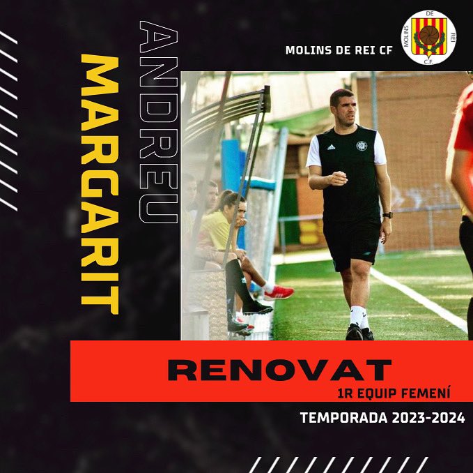 molinscf's tweet photo. ✍️ANDREU MARGARIT RENOVAT‼️

🟡🔴@AndreuMargarit continuarà com a entrenador del Primer Equip femení durant la temporada 2023-2024. Aquesta serà la seva tercera temporada consecutiva com a líder del Cos Tècnic de les nostres noies. https://t.co/eFhk59Wdb5