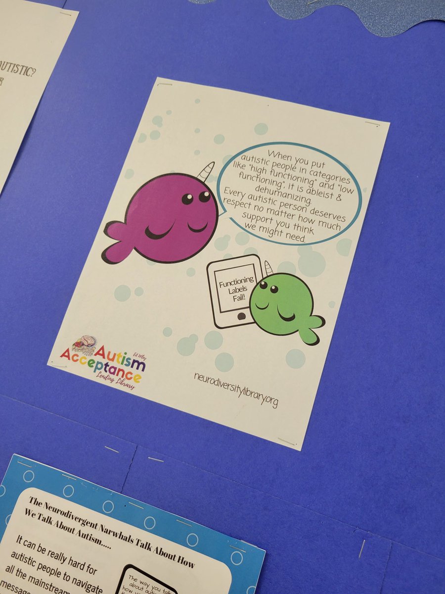 "Everyone belongs; supporting inclusion and well-being." Just like everyone else, children with autism are entitled to the right learning opportunities and the right support. 
Thanks to the educators at <a href="/centennialps/">Centennial PS</a> for putting this display together. 👌🏾
#Neurodivergentnarwhals