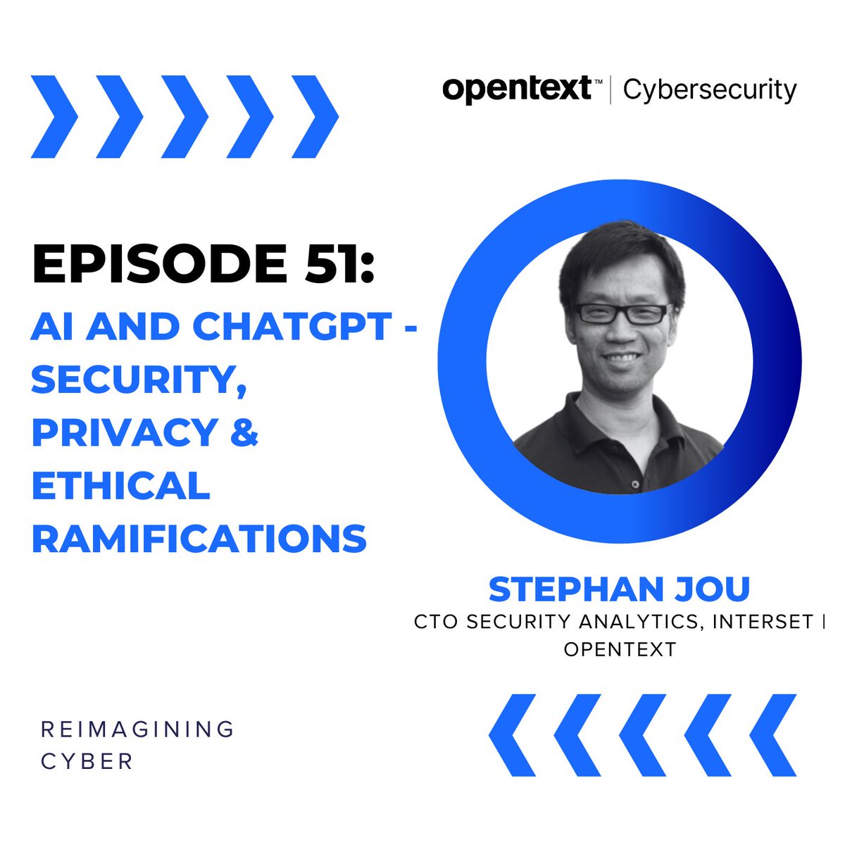 Our latest Reimagining Cyber Podcast 🎙️ features “THE expert in #ChatGPT”, <a href="/eeksock/">Stephan Jou</a>. 

🎧 Listen as he discusses security, privacy &amp; ethical ramifications around the use of #AI. bit.ly/43e5ig0 #Cybersecurity #CyberResilience