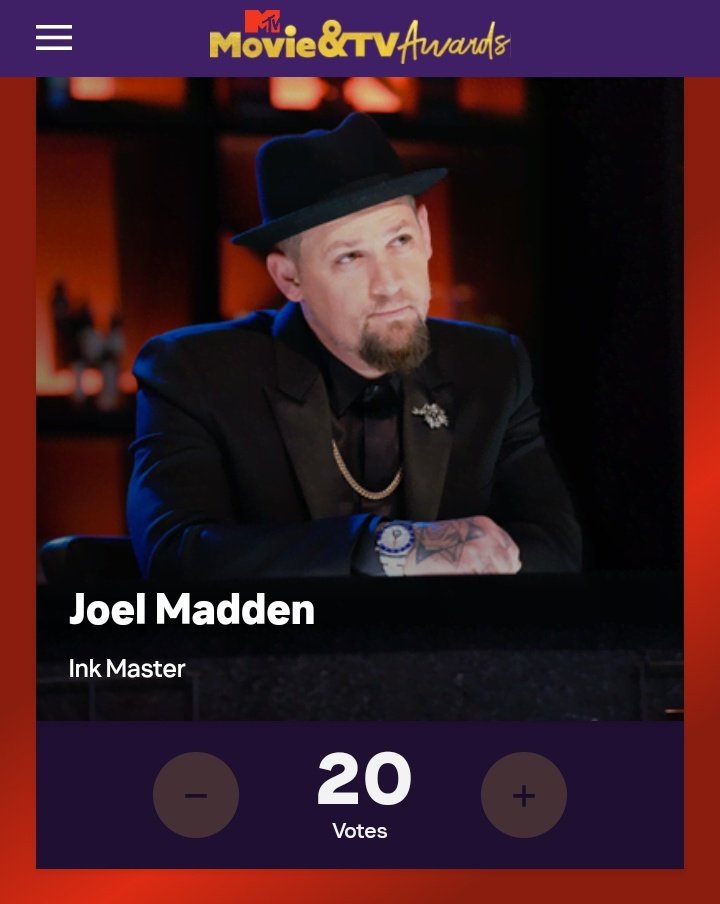 MaddenBrosTeam's tweet photo. Go go go and vote today for @JoelMadden to Best Host ❤️‍🔥 @GoodCharlotte @MDDNco @inkmaster #BestHost #InkMaster #JoelMadden #MTVMovieAndTVAwards https://t.co/xmaYCw9hYn https://t.co/4vNtgOOPxY