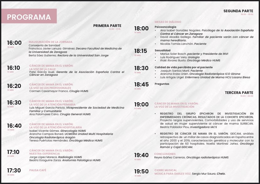 II Jornada de Humanización en el cáncer de mama. 
Cáncer de mama en el varón. 
El 13 de Abril de 16-20h.