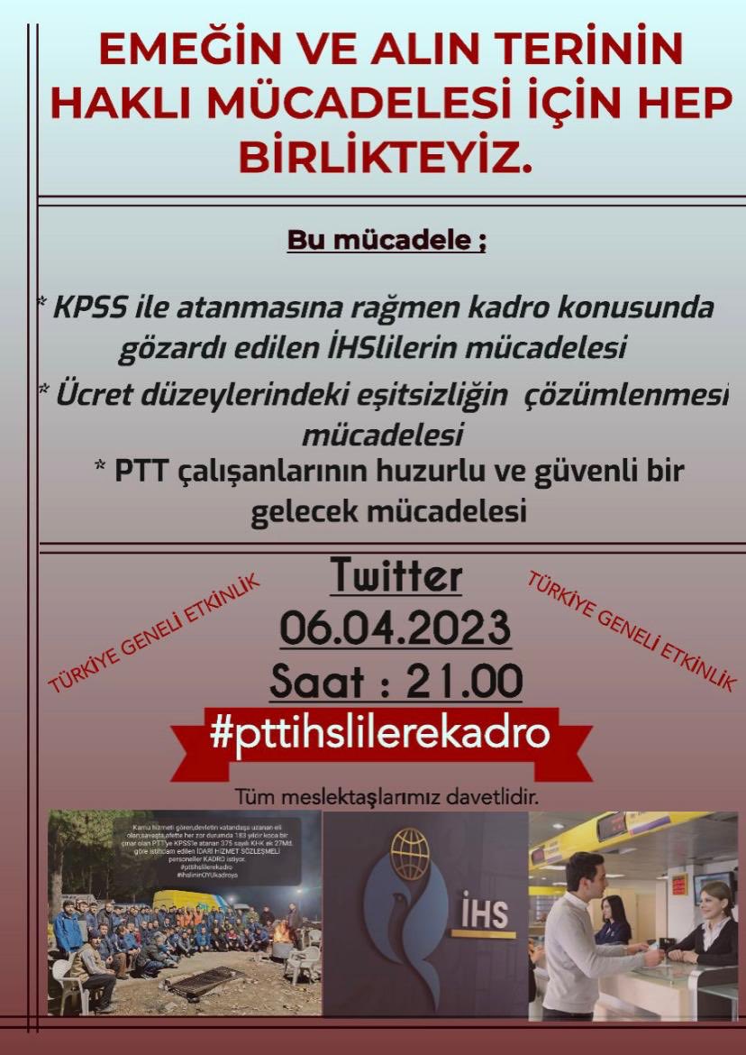 PTT çalışanlarının huzurlu ve güvenli bir gelecek…
#pttihslilerekadro