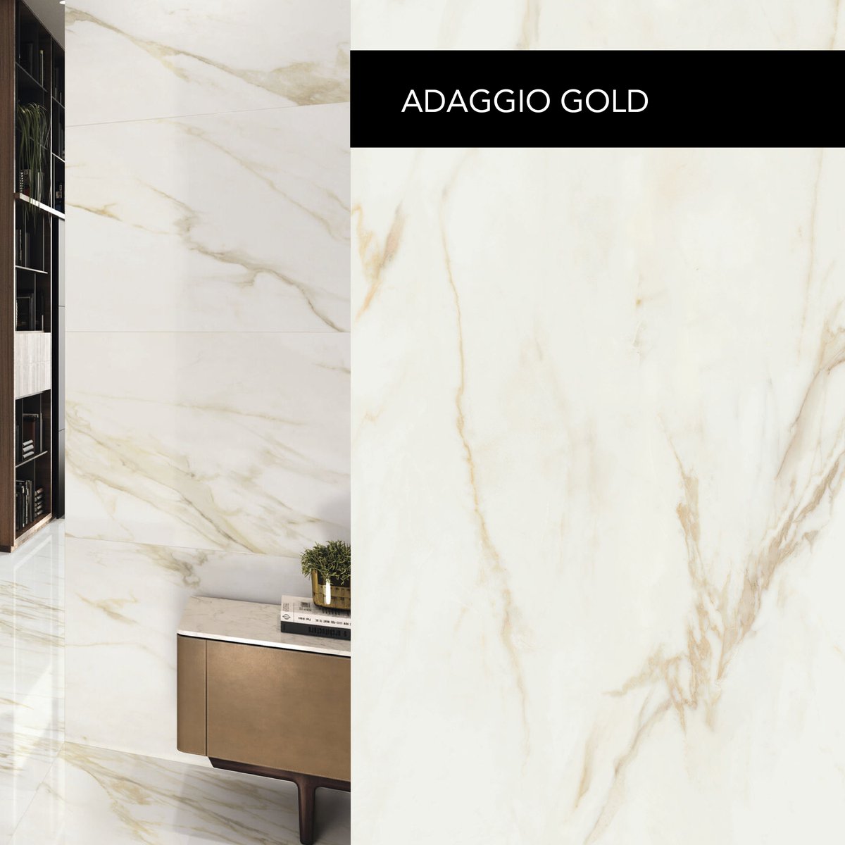 Get ready to elevate your space with the stunning Adaggio Gold tile. With its high-polished finish & rectified edges, this porcelain tile exudes luxury & sophistication. Perfect for adding a touch of glamour to any room in your home. #LifestyleCeramics #AdaggioGold #PorcelainTile