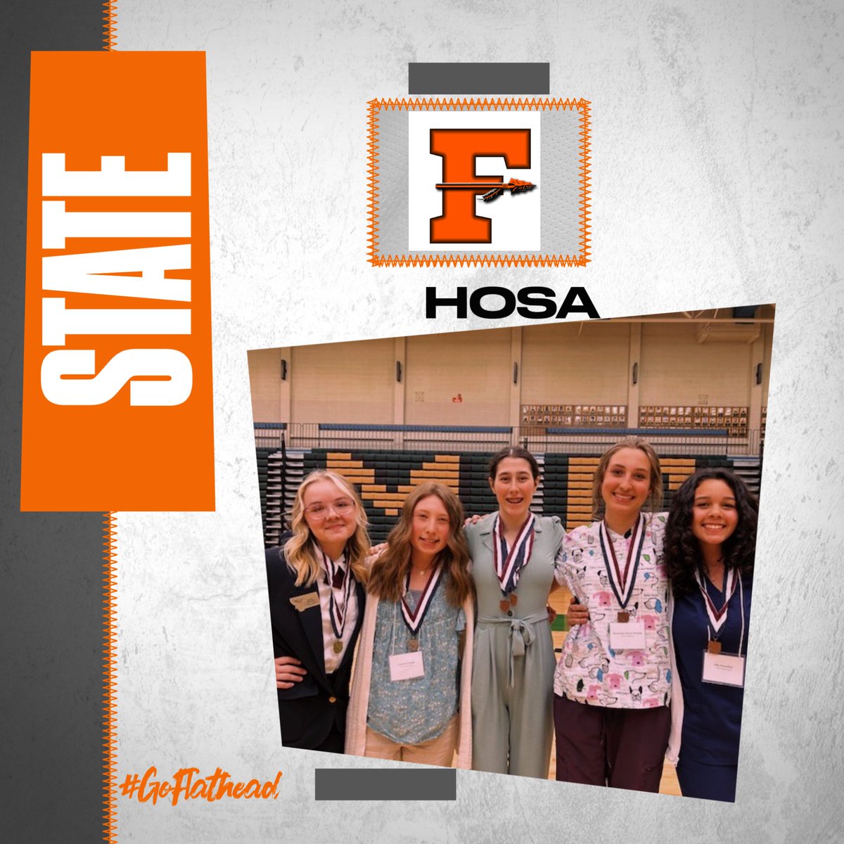 Flathead_HS's tweet photo. State HOSA AWARD WINNERS:
Keeley Mahoney: 1st place Prepared Speaking, Laynee Vessar: 2nd Place Family Medicine Physician, Alana Wilcox: 3rd place  CERT, 3rd place Health Career Photography, Ella Donohue: 3rd Place CERT, &amp; Monque Geyer-Poncin: 3rd place Vet Science https://t.co/yvnI5VKgkL