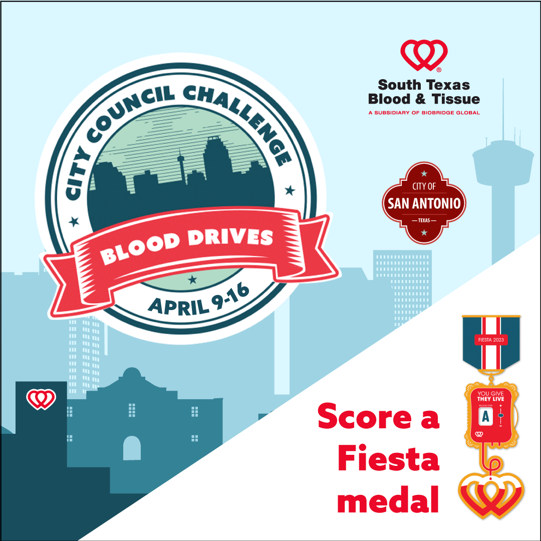 SouthTexasBlood's tweet photo. San Antonio, are you ready to rummmmble!? 

@COSAGOV City Councilmembers are hosting blood drive to help us prepare for #Fiesta shortages. The district with the most blood donations will win the #SAChallenge Trophy. 🏆

Support your district 👉 https://t.co/R2DyzAzkIS https://t.co/ruKxMWXp3p