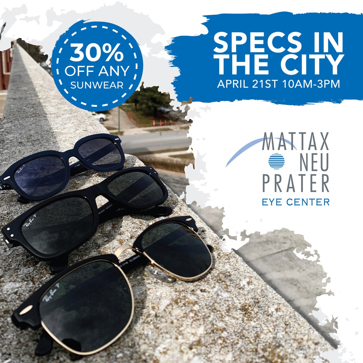 MNPeyes's tweet photo. Join us on 4/21 for Specs in the City from 10AM-3PM for hourly prize drawings and a massive 30% off any sunwear purchase. Don't miss our mini trunk show featuring the latest collections from top designers. *Exclusions may apply. Only valid at our Springfield location. https://t.co/Ea9FgGG1aA