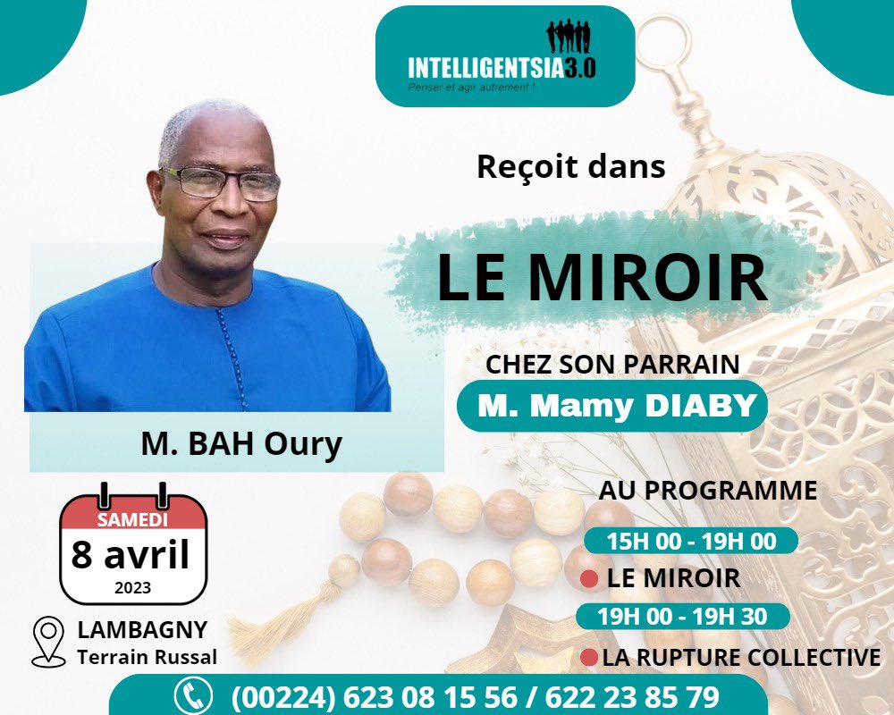 Intelli3_0's tweet image. Nous recevons ce samedi l’homme politique @bahourykigna  dans notre rubrique le #Miroir.

Cette crème de l’intelligentsia politique guinéenne sera en notre compagnie pour partager sa riche expérience avec nous, ses espoirs et son rêve pour la Guinée 🇬🇳.

@DIABY_Mamy 
@Mamoudou_Di