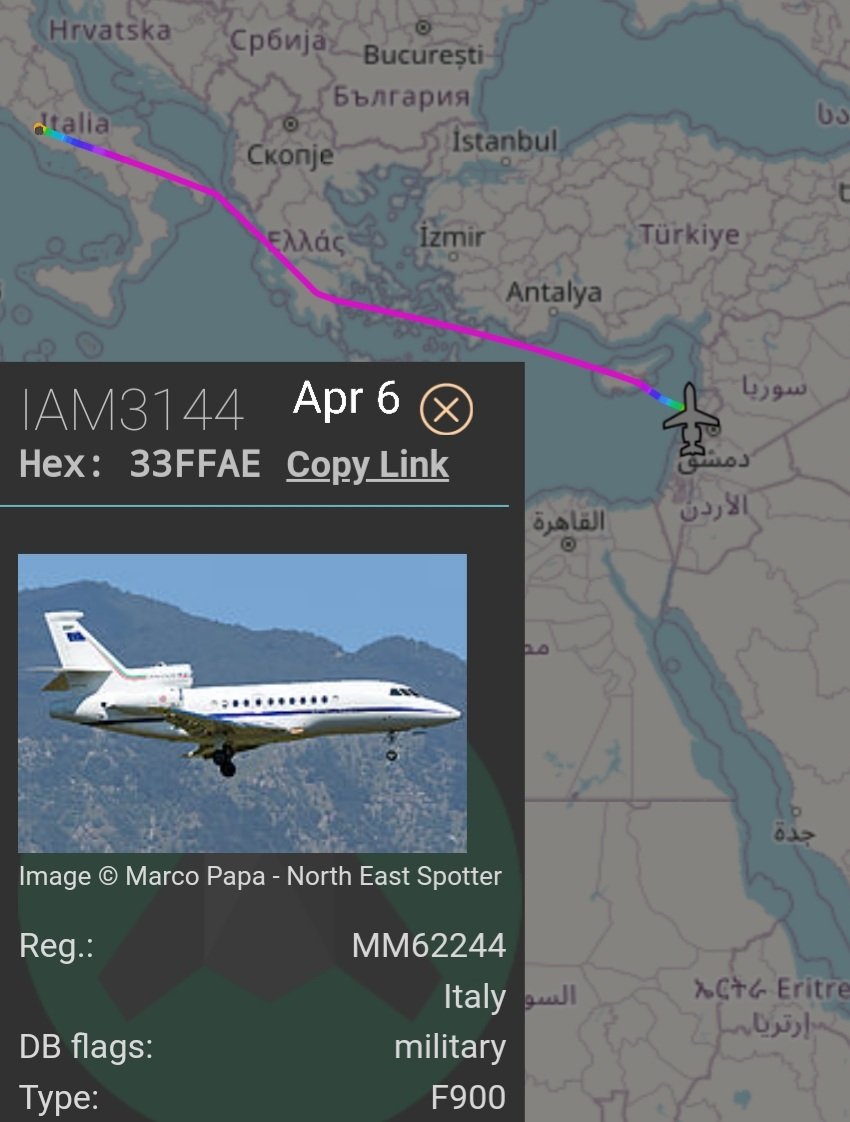 LebanonJets's tweet photo. #Military Italian Air force #MM62244 arrived in #Beirut from #Rome (CIA, not FCO) https://t.co/1WLvBKeCXf