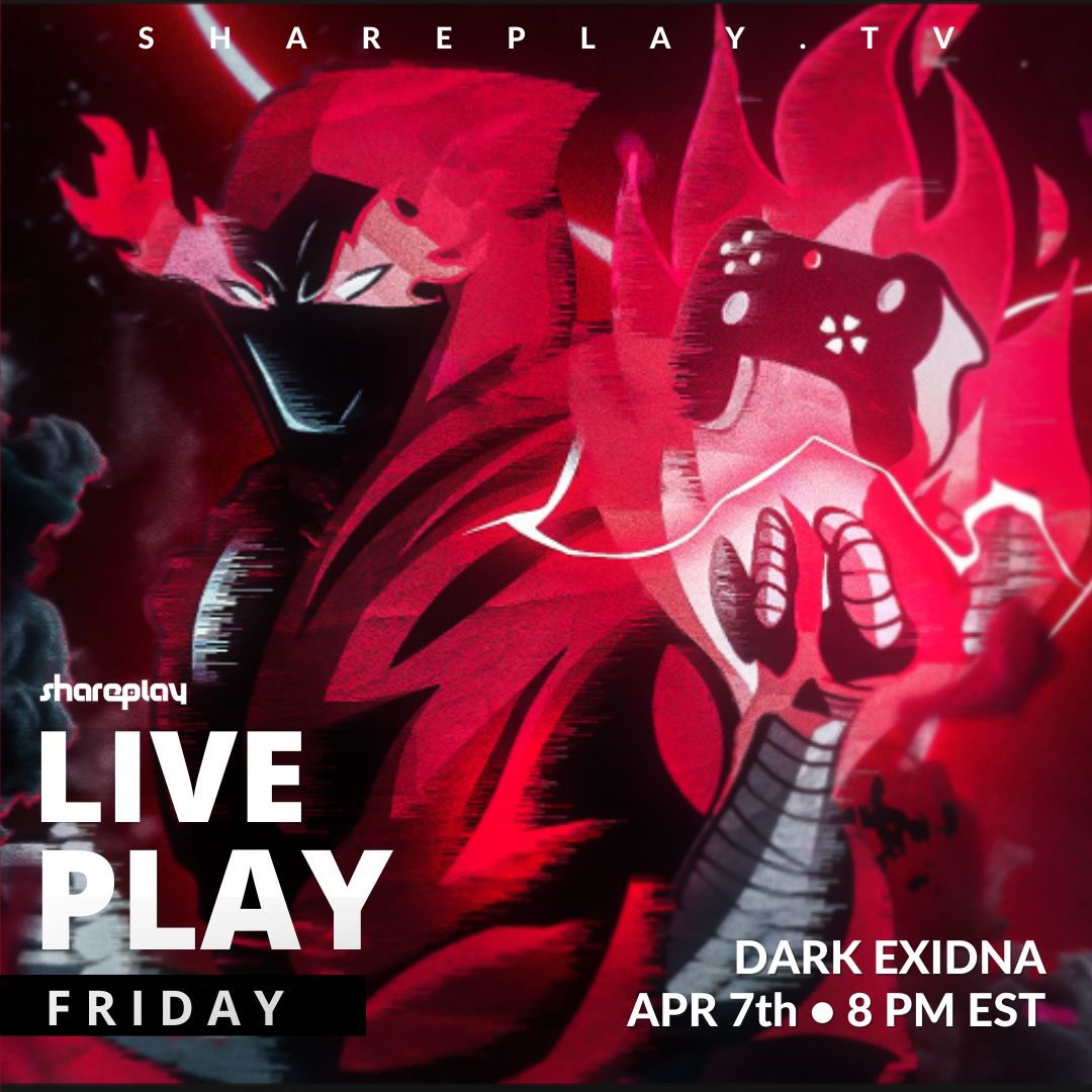 SharePlayTV's tweet photo. Can’t wait for @Dark_Exidna to try out https://t.co/e62KINK4Nx tomorrow at 8 PM Est! Welcome to the SP fam! #LivePlayFriday https://t.co/Xm24IT5syo