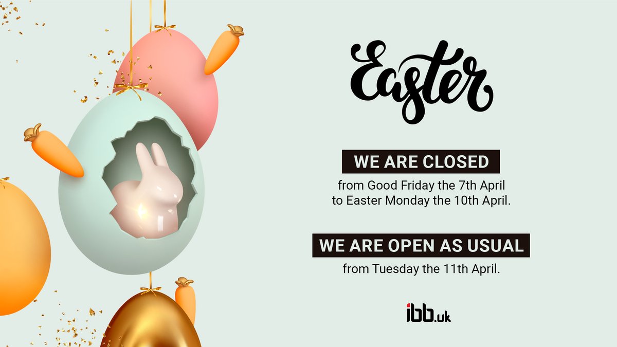 IBBMerchants's tweet photo. Check out our branch opening times for Easter! https://t.co/F7pSLOLXdv