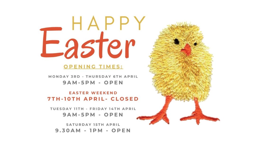 Speedstitch's tweet photo. ✨H A P P Y • E A S T E R ✨

Wishing you all a very Happy Easter weekend 🐣🍫☀️

⏰ Just a reminder of our opening times should you need them…
We’ll be back open at 9am Tuesday 11th April ✨ https://t.co/y4OiCi0FEW