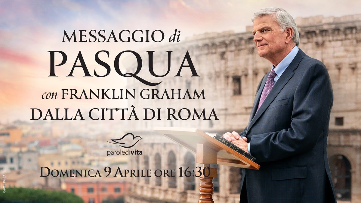 paroledivita's tweet photo. Domenica 9 Aprile alle 16:30 su Parole di Vita, non perdere questo programma di Pasqua!

@Franklin_Graham sarà a Roma, insieme alla musica di @michaelwsmith, e porterà un messaggio speciale dal titolo “La Nuova Nascita”.

Invita i tuoi amici a sintonizzarsi e condividi. https://t.co/EppOQVJPIz