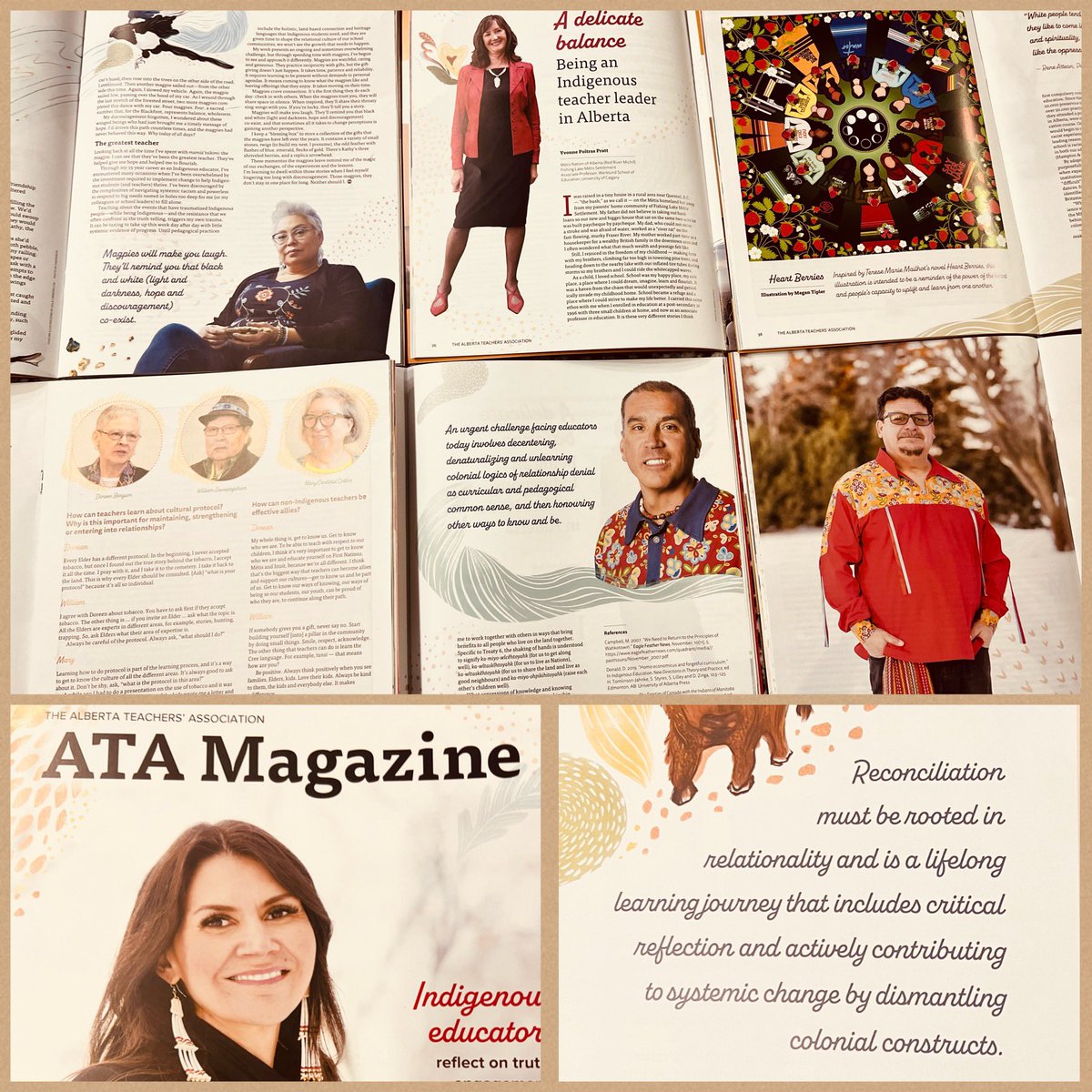 I am over the 🌔 excited to learn from so many incredible individuals in this <a href="/albertateachers/">Alberta Teachers' Association</a> #ATA Winter 2023 magazine “Indigenous educators reflect on truth, engagement, colonialism, and reconciliation” #GSACRD_Waniska I have copies for everyone to unpack next week! 🥳⬇️