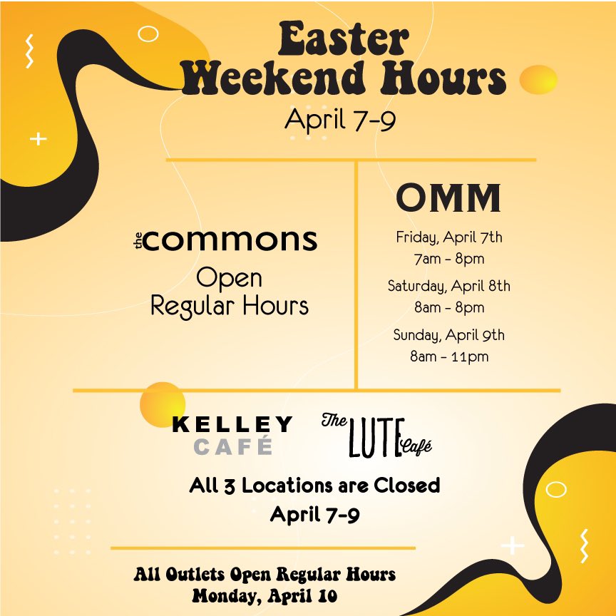 pludining's tweet image. Limited hours for Old Main Market this weekend. The Commons will be open regular hours.