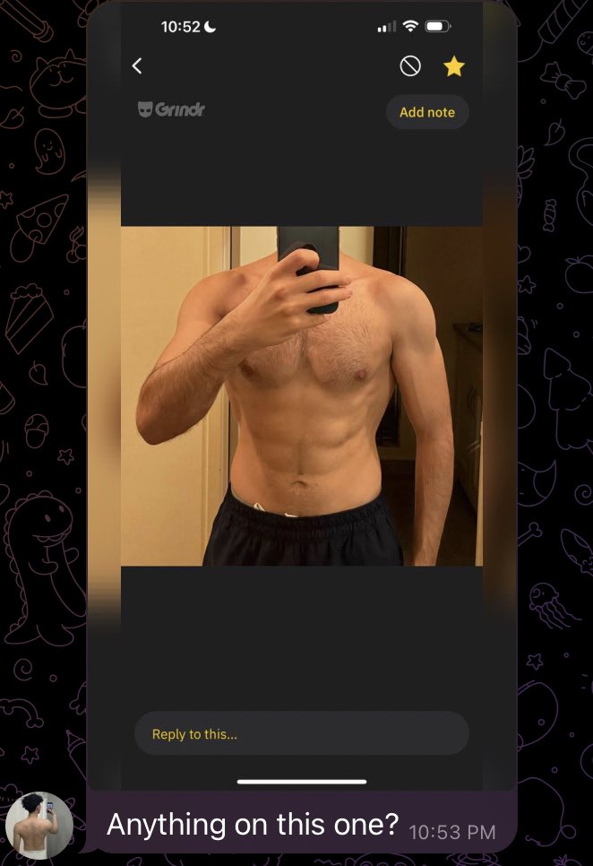 The_TorontoGays's tweet photo. User @Kimtook_ once again illegally sharing and soliciting nudes in the disgusting #telegram group without consent. #torontogays #illegal https://t.co/wvSeAQvkr0