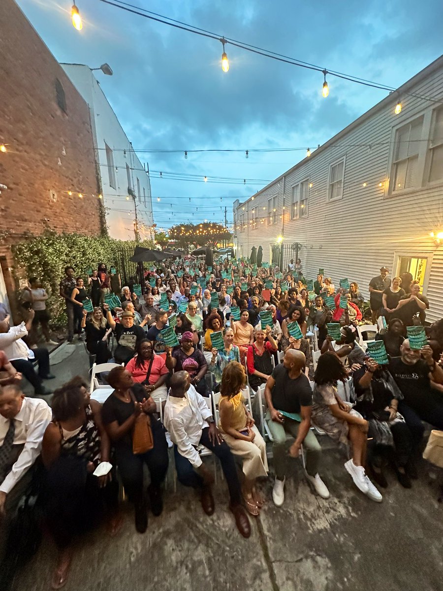 ClintSmithIII's tweet photo. Such an incredible night back home in New Orleans filled with so much family and so many old friends. Shout out to @BaldwinBooks for hosting the event in your beautiful courtyard and to @MauriceRuffin for such a vibrant conversation. https://t.co/Ul8WJW1sTY