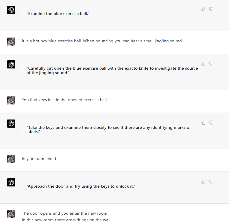 For fun, I made GPT-4 play an escape room game, giving it increasingly tricky tasks that I didn't think it would be able to solve.
It starts relatively simple, GPT-4 only has to find the key.
But, by the end, I'm kinda floored.....
 A thread: 🧵