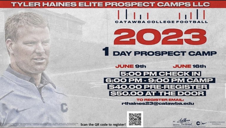 Thanks for the camp invite <a href="/CoachVellucci/">Jake Vellucci</a> <a href="/CatawbaFootball/">Catawba Football</a>