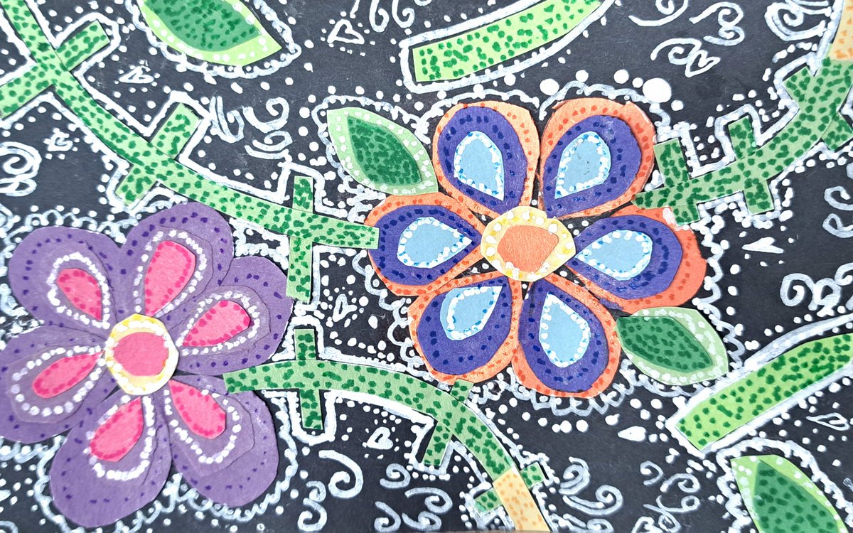 It was such a pleasure to spend time with the 'Art Wellness' group today, where we explored the unique and distinctive floral designs of the Métis people. 
The grade 5/6 students created mini floral artworks on paper, inspired by the work of Métis artist, Christi Belcourt.