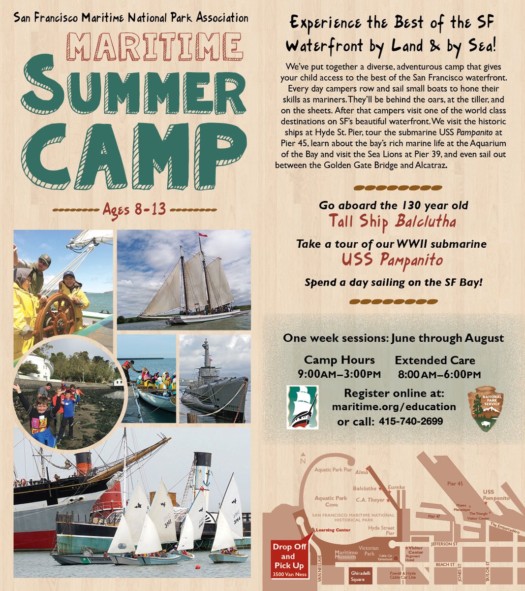 SF Maritime NHP (@sfmaritimenps) on Twitter photo Maritime Summer Camp 2023!
Our non-profit partner, <a href="/SFMaritime/">SF Maritime National Park Association</a> is hosting their 5th Annual Maritime Summer Camp for youth ages 8-13! Visit maritime.org/education for details.
#Maritime #SummerCamp #SanFrancisco #BayArea #Youth #FindYourPark #EncuentraTuParque Maritime Summer Camp 2023!
Our non-profit partner, <a href="/SFMaritime/">SF Maritime National Park Association</a> is hosting their 5th Annual Maritime Summer Camp for youth ages 8-13! Visit maritime.org/education for details.
#Maritime #SummerCamp #SanFrancisco #BayArea #Youth #FindYourPark #EncuentraTuParque
