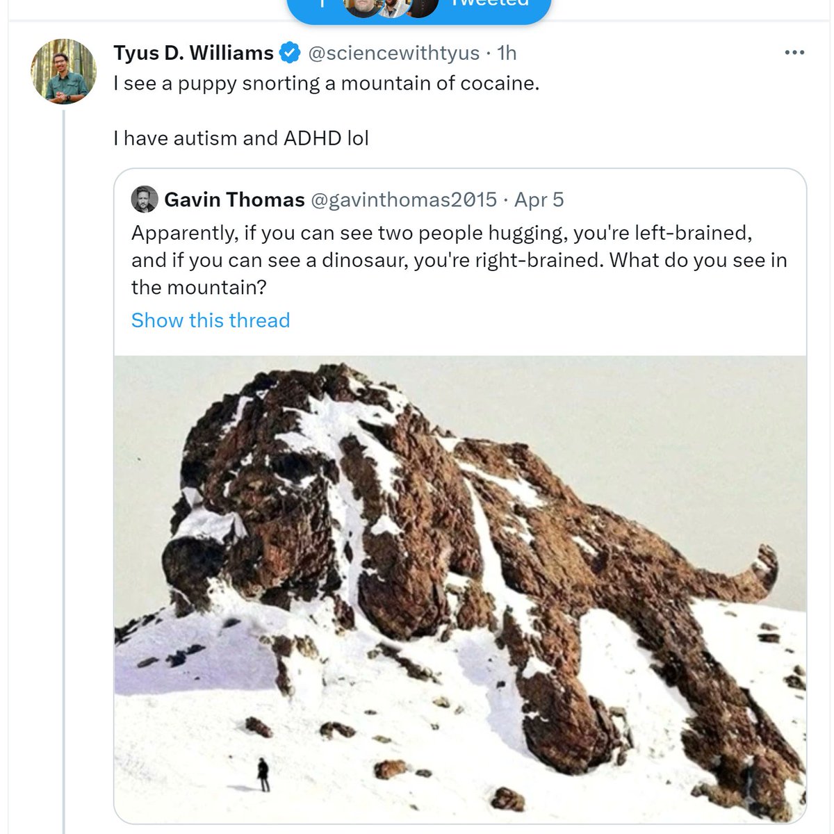 BewilderedPod's tweet photo. Someone, please, show me the people or the dinosaur. I ONLY see a labrador puppy huffing as if it's his last hurrah before Wall Street crashes again... https://t.co/oCihTF1rxm