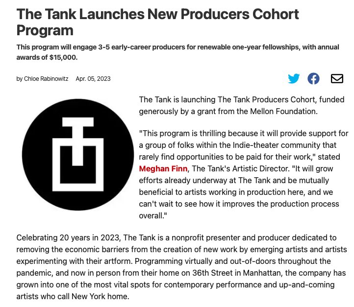 TheTankNYC's tweet image. BIG ANNOUNCEMENT :  OUR NEW PRODUCERS COHORT + CALL FOR APPLICATIONS