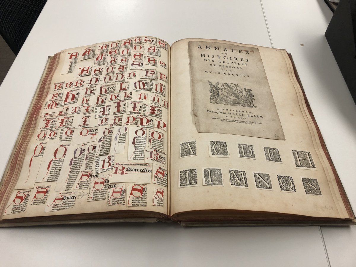 I knew there were scrapbooks of manuscript initials, but am just learning about the equivalent practice with early printed books, like this example from Oberlin's Special Collections #fragmentology