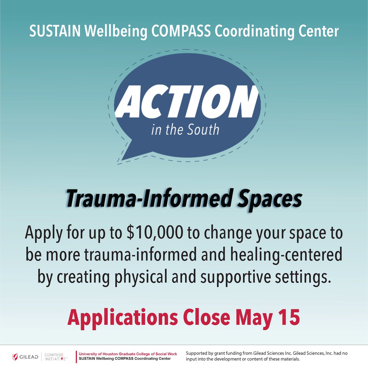 BeOurCOMPASS's tweet photo. Apply now for ACTION Trauma-Informed Spaces and receive up to $10,000 to transform your organization into a trauma-informed and healing-centered space by creating physical and supportive settings. Apply by May 3. 

Learn more: https://t.co/VS93Nj70LH

#EndHIV #HIV #TraumaInformed https://t.co/VPqTRusfDz