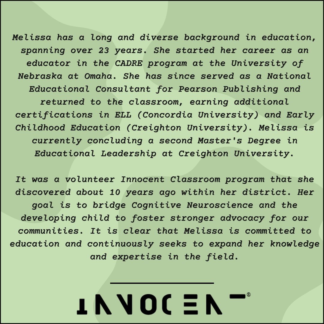 InnocentClass's tweet photo. Meet Melissa, one of our distinguished panelists for the upcoming April 12th event! With 23 years of experience in education, Melissa has great insight on innocence and has stories to back it up. Come hear more! - https://t.co/W51mevaa03
@OmahaPubSchool 

#InnocentClassroom https://t.co/R0rVBCNkSD