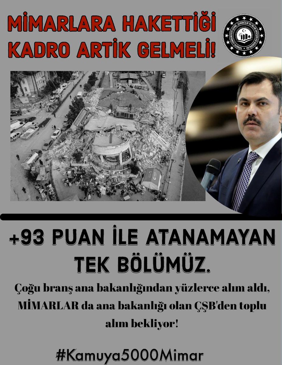 Tugcee_12b's tweet photo. @azoncekonustum @ctisik @murat_kurum @tv100 MİMARLAR  90+ puanlarla atama bekliyor.Şimdi değilse NE ZAMAN?.. https://t.co/KUKH2LWtKX