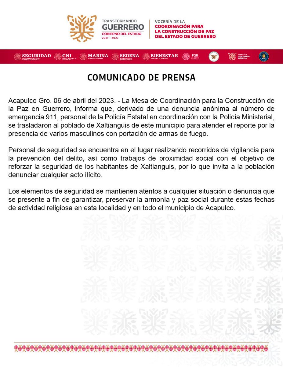 CIUDADANOSINFO_'s tweet image. Implementan operativo en #Xaltianguis por presencia de hombres con armas de fuego. 
@EvelynSalgadoP @SSPGro 
#CiudadanosInformados
