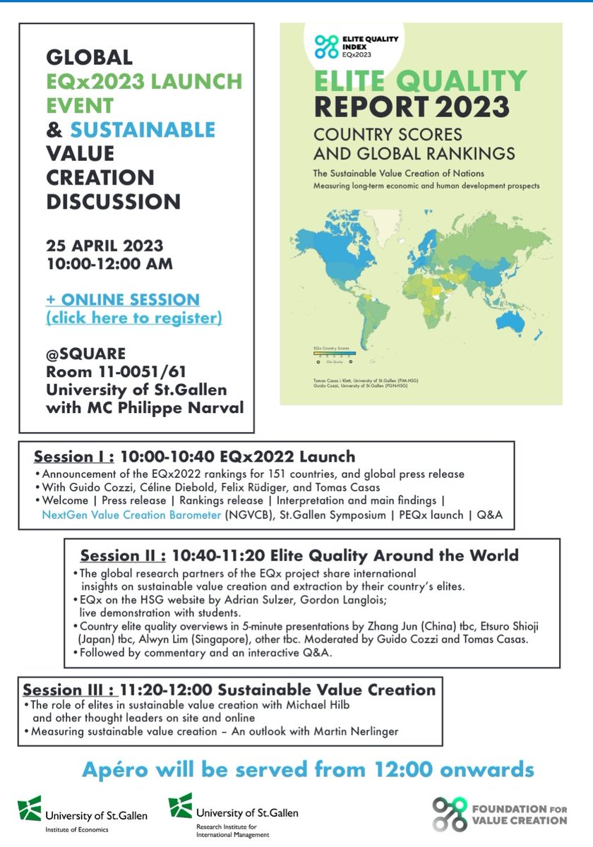 I am thrilled to reveal the new global ranking of the countries elites at the Elite Quality Report launch on April 25.

Do not hesitate to participate, digitally or in person!