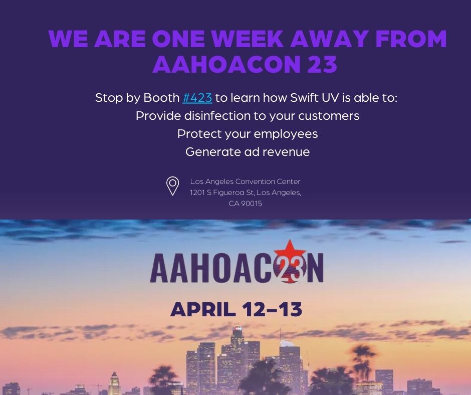 Time is flying by! We are only one week away from AAHOA 2023. 
Stop by booth #423 and disinfect your phone with Swift UV. 
Can't wait to see you on the West Coast!

#AAHOACON23 #iCleanse #phonedisinfection #uvcdisinfection #dooh #doohadvertising #hotel