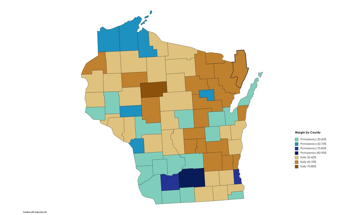 chrisomni's tweet photo. A look at the Wisconsin Supreme Court map. Voting went about as expected but it's the margins that made the difference. #WisconsinSupremeCourt #Election https://t.co/CTsx6CY7kj