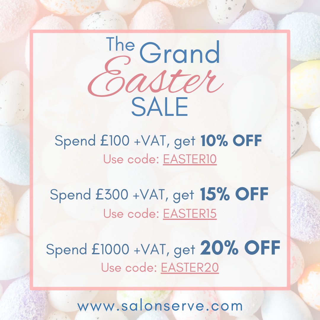Salonserve's tweet photo. Welcome To The Salonserve Grand Easter Sale!

We are celebrating this weekend with our biggest sale yet...

Fill your basket and make huge savings across the Salonserve website THIS WEEKEND ONLY! 🥚🐰

Don't miss it..... 

https://t.co/W4ZnedSFzJ https://t.co/KEjF5XoHOj