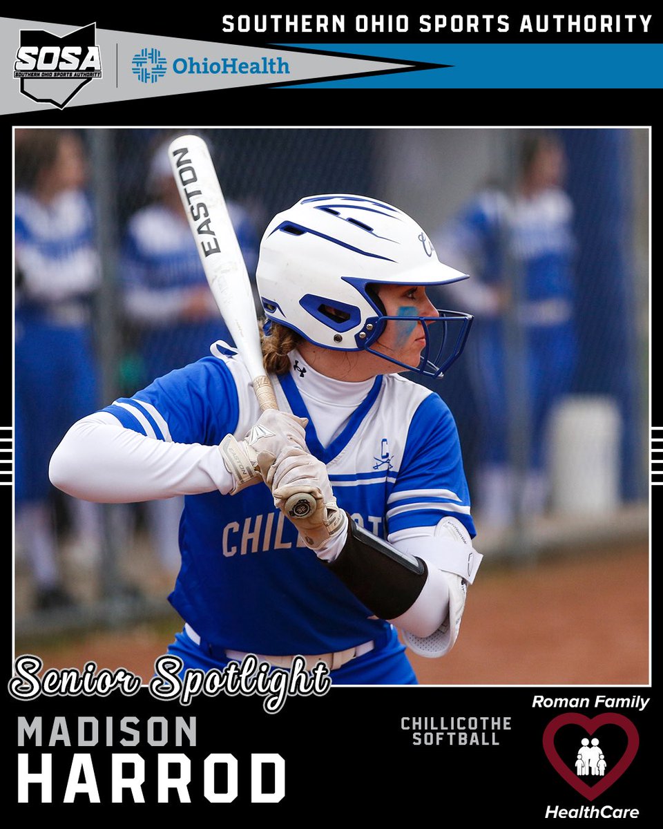 Southern Ohio Sports Authority (@sosaohio) on Twitter photo This week’s Senior Spotlight, presented by Roman Family Healthcare, shines on Chillicothe’s <a href="/madison_harrod/">Madison Harrod</a>.
The centerfielder is hitting .500 with an area-leading five home runs alongside 13 runs scored and 19 RBIs. She’s, without question, white-hot at the plate. This week’s Senior Spotlight, presented by Roman Family Healthcare, shines on Chillicothe’s <a href="/madison_harrod/">Madison Harrod</a>.
The centerfielder is hitting .500 with an area-leading five home runs alongside 13 runs scored and 19 RBIs. She’s, without question, white-hot at the plate.