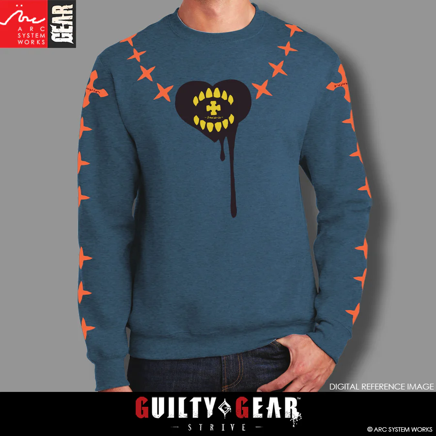 ArcSystemWorksU's tweet photo. Represent the gunslinging broken Messiah w/ this official #HappyChaos crewneck sweatshirt from Guilty Gear -Strive-!

Lounge around or go about your day as the founder of the Backyard himself. Made for drama &amp; comfort at the same time.

Pre-order now!
🛒: https://t.co/jRZHQ2eTp9 https://t.co/K84rHHPPkW
