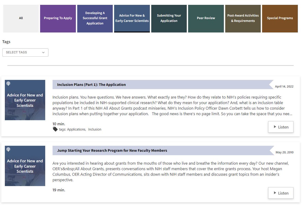 ICYMI:  If you’re new to the @NIHgrants world, the #AllAboutGrants podcast is a great resource! I’ve been a guest a few times as well. There’s even a section dedicated to advice for early career scientists 🔎💻🎙️bit.ly/3makYAr #AcademicTwitter