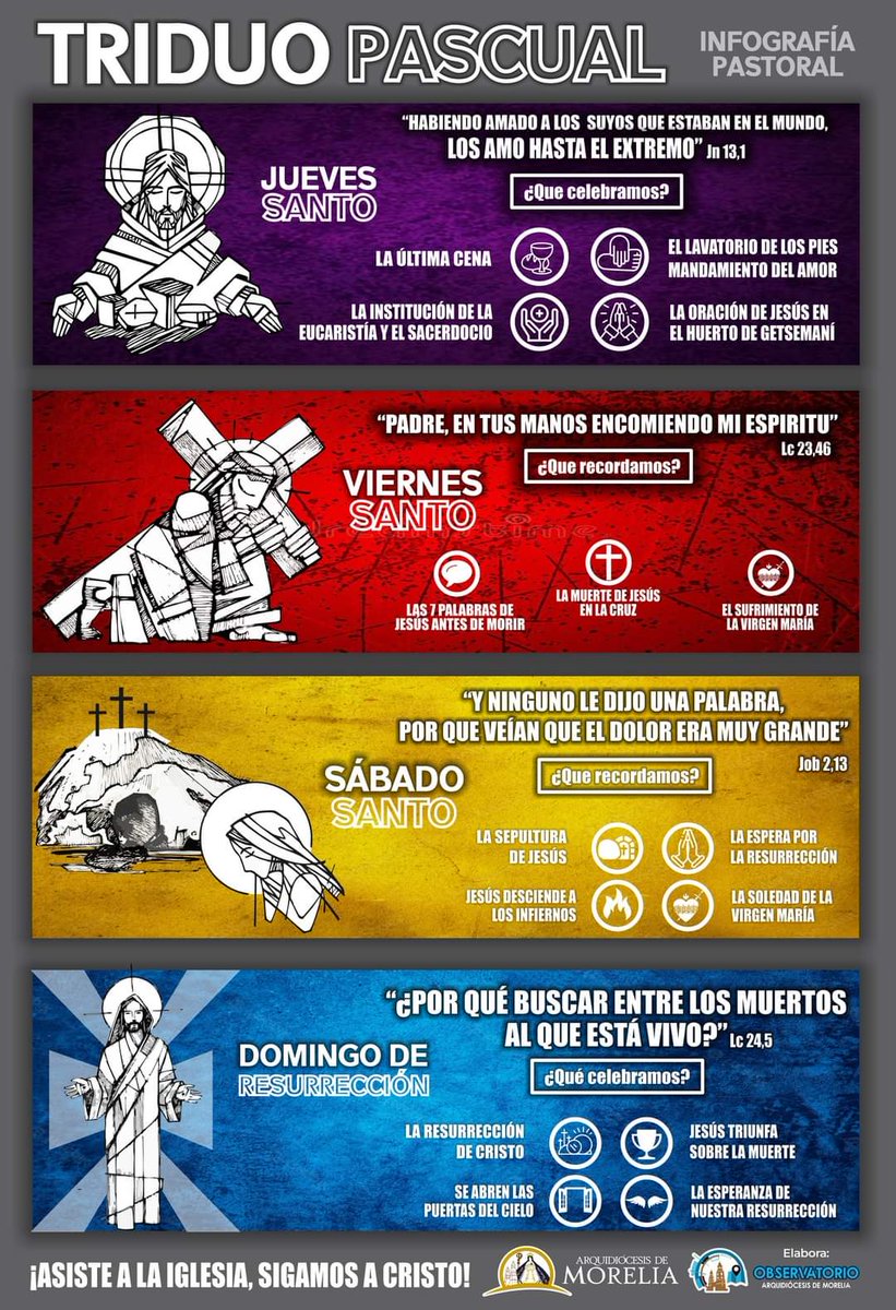 arquimorelia's tweet photo. Para ayudarte a vivir plenamente el #TriduoPascual, hemos preparado esta infografía pastoral con lo más importante de cada día, ¡Te invitamos a que participes en tu comunidad parroquial y a que vivas con nosotros esta #SemanaSanta!
#ArquiMorelia 
💛 https://t.co/fyUYUjnVvS