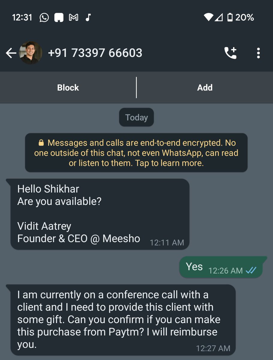 Latest scam in the startup world - message from the CEO.