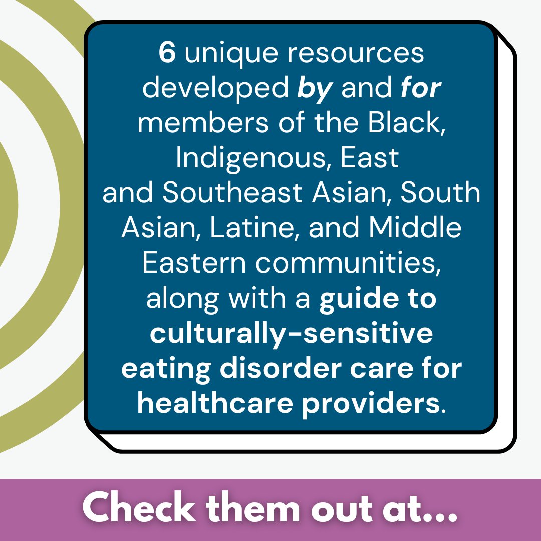 theNEDIC's tweet photo. NEDIC is excited to announce the launch of our new collection of 6 unique resources developed by &amp; for racialized community members affected by eating disorders, along with a guide to culturally-sensitive eating disorder care for healthcare providers! 
https://t.co/QH85afXp2O https://t.co/ejycX1sDdv